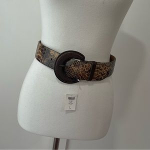 CHICOS real leather crocodile pattern belt brown tan